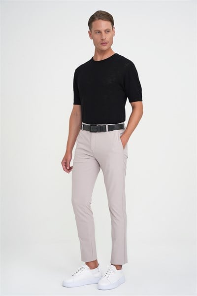 Slim Fit Yan Cepli Esnek Düz Koyu Vizon Pamuk Pantolon P 1197