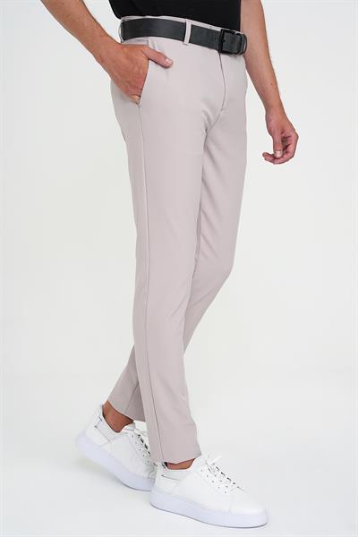 Slim Fit Yan Cepli Esnek Düz Koyu Vizon Pamuk Pantolon P 1197