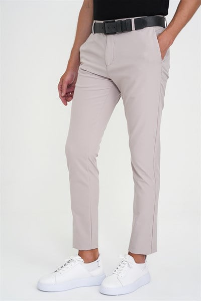 Slim Fit Yan Cepli Esnek Düz Koyu Vizon Pamuk Pantolon P 1197
