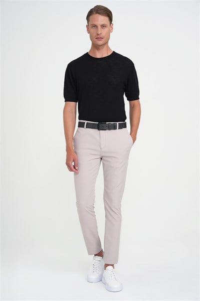 Slim Fit Yan Cepli Esnek Düz Koyu Vizon Pamuk Pantolon P 1197