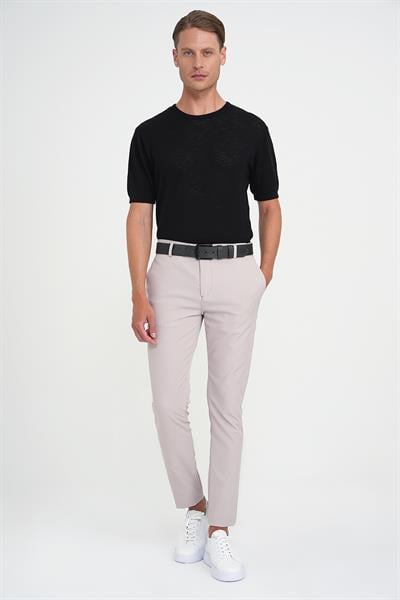 Slim Fit Yan Cepli Esnek Düz Koyu Vizon Pamuk Pantolon P 1197