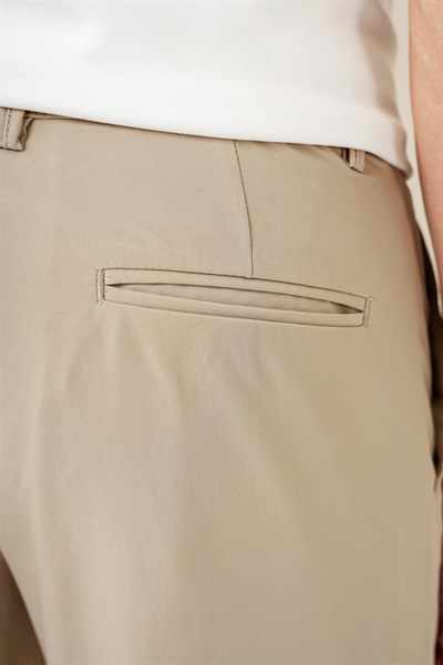 Slim Fit Yan Cepli Esnek Pamuk Bej Pantolon P 1161
