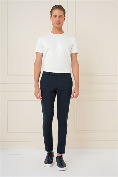 Slim Fit Yan Cepli Esnek Pamuk Lacivert Pantolon P 1161