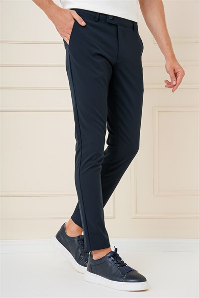 Slim Fit Yan Cepli Esnek Pamuk Lacivert Pantolon P 1161