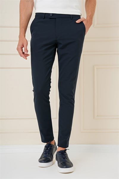 Slim Fit Yan Cepli Esnek Pamuk Lacivert Pantolon P 1161