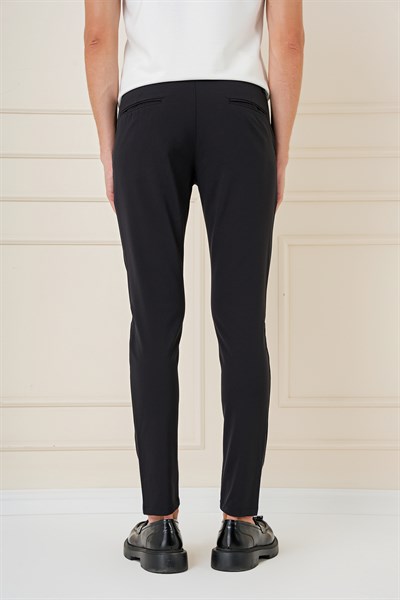 Slim Fit Yan Cepli Esnek Pamuk Siyah Pantolon P 1161