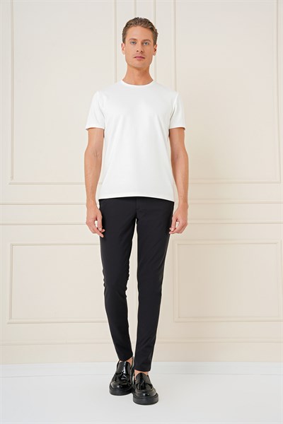 Slim Fit Yan Cepli Esnek Pamuk Siyah Pantolon P 1161