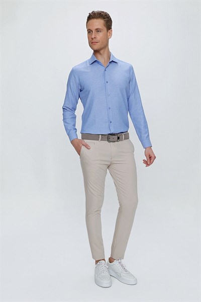 Slim Fit Yan Cepli Esnek Pamuklu Bej Chino Pantolon P 1077