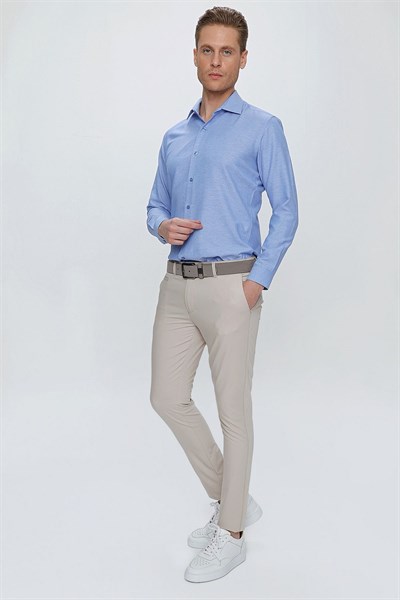 Slim Fit Yan Cepli Esnek Pamuklu Bej Chino Pantolon P 1077