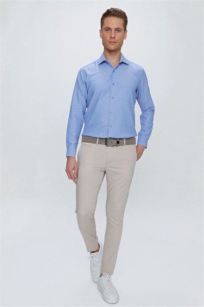 Slim Fit Yan Cepli Esnek Pamuklu Bej Chino Pantolon P 1077