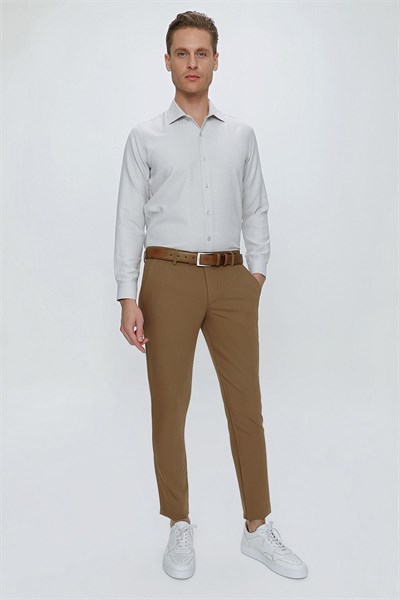 Slim Fit Yan Cepli Esnek Pamuklu Camel Chino Pantolon P 1077