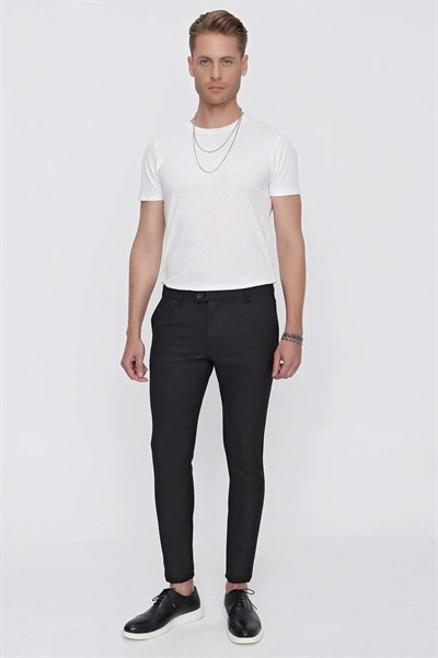 Slim Fit Yan Cepli Esnek Pamuklu Dokulu Siyah Kumaş Pantolon P 1096
