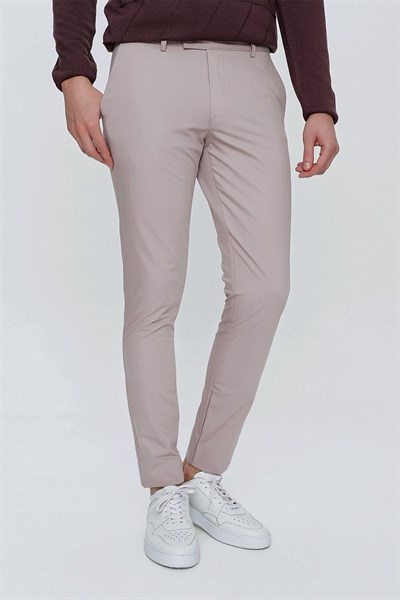 Slim Fit Yan Cepli Esnek Pamuklu Gri Chino Pantolon P 1077