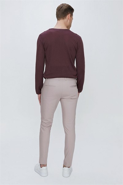 Slim Fit Yan Cepli Esnek Pamuklu Gri Chino Pantolon P 1077