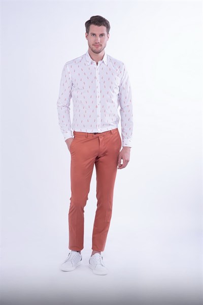 Slim Fit Yan Cepli Esnek Pamuklu Kiremit Kanvas Pantolon P 1080