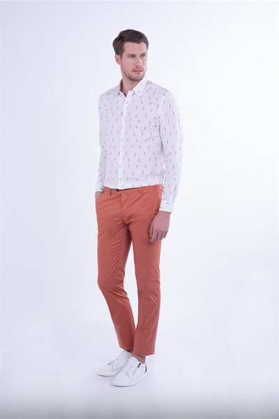 Slim Fit Yan Cepli Esnek Pamuklu Kiremit Kanvas Pantolon P 1080