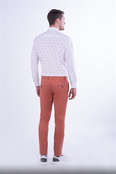 Slim Fit Yan Cepli Esnek Pamuklu Kiremit Kanvas Pantolon P 1080