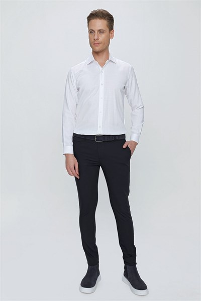Slim Fit Yan Cepli Esnek Pamuklu Lacivert Chino Pantolon P 1077