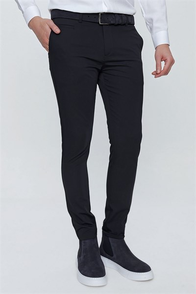 Slim Fit Yan Cepli Esnek Pamuklu Lacivert Chino Pantolon P 1077