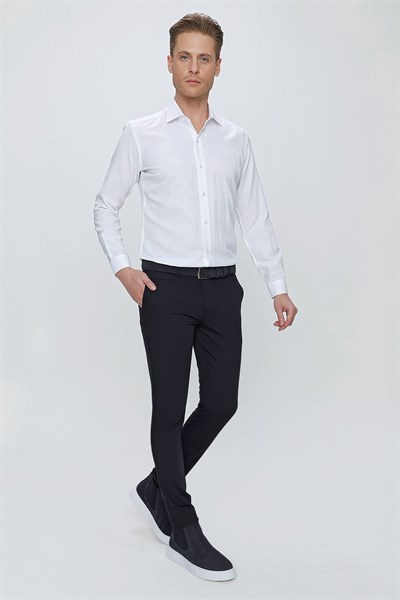 Slim Fit Yan Cepli Esnek Pamuklu Lacivert Chino Pantolon P 1077