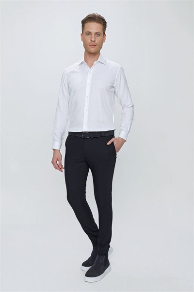 Slim Fit Yan Cepli Esnek Pamuklu Lacivert Chino Pantolon P 1077