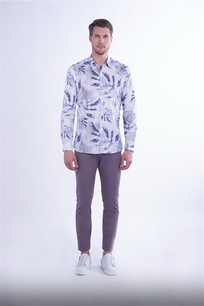 Slim Fit Yan Cepli Esnek Pamuklu Lila Kanvas Pantolon P 1078