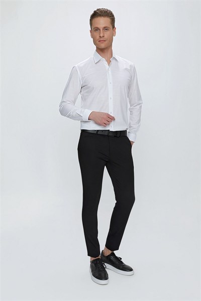 Slim Fit Yan Cepli Esnek Pamuklu Siyah Chino Pantolon P 1077