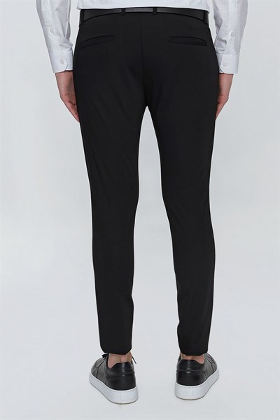 Slim Fit Yan Cepli Esnek Pamuklu Siyah Chino Pantolon P 1077