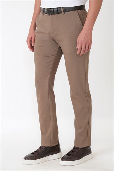 Slim Fit Yan Cepli Esnek Tencel Karışımlı Bej Pantolon P 1233