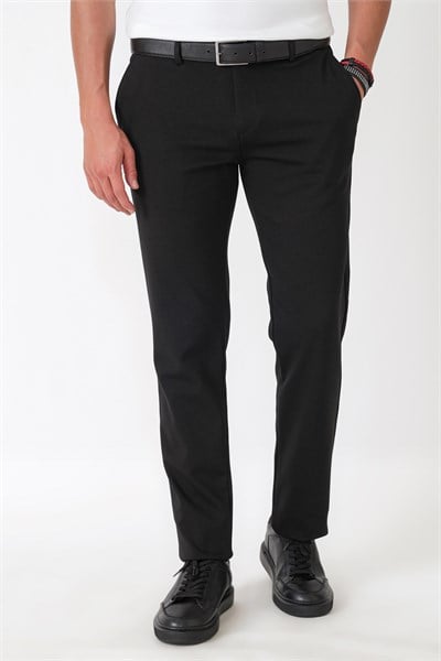 Slim Fit Yan Cepli Esnek Tencel Karışımlı Siyah Pantolon P 1233