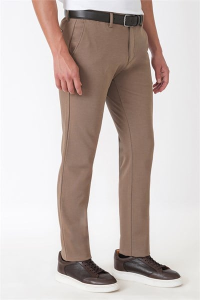 Slim Fit Yan Cepli Esnek Tencel Karışımlı Bej Pantolon P 1233