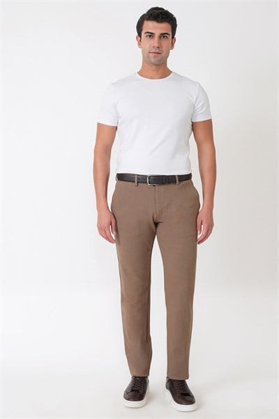 Slim Fit Yan Cepli Esnek Tencel Karışımlı Bej Pantolon P 1233