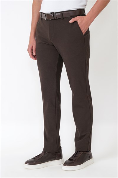 Slim Fit Yan Cepli Esnek Tencel Karışımlı Kahverengi Pantolon P 1233