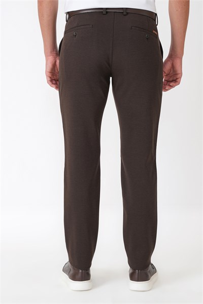 Slim Fit Yan Cepli Esnek Tencel Karışımlı Kahverengi Pantolon P 1233