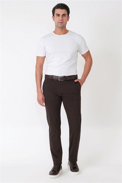 Slim Fit Yan Cepli Esnek Tencel Karışımlı Kahverengi Pantolon P 1233