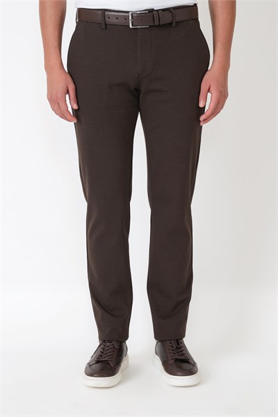 Slim Fit Yan Cepli Esnek Tencel Karışımlı Kahverengi Pantolon P 1233