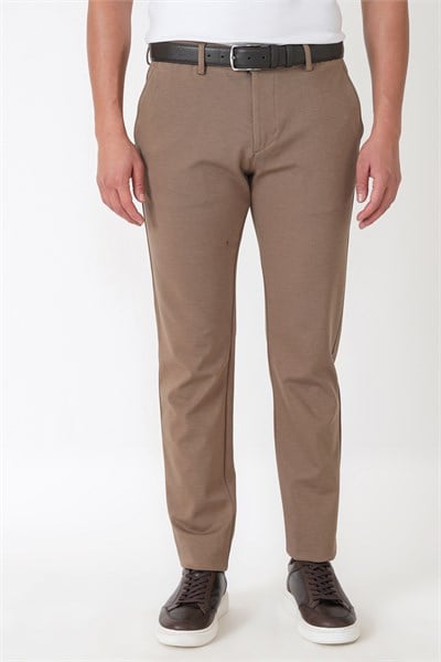Slim Fit Yan Cepli Esnek Tencel Karışımlı Bej Pantolon P 1233