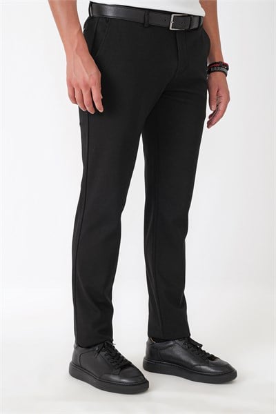 Slim Fit Yan Cepli Esnek Tencel Karışımlı Siyah Pantolon P 1233