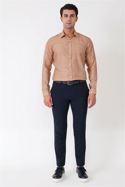Slim Fit Yan Cepli Esnek Yünlü Lacivert Pantolon P 1239