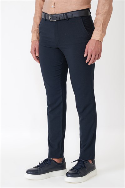 Slim Fit Yan Cepli Esnek Yünlü Lacivert Pantolon P 1239