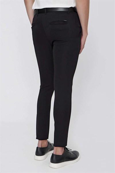 Slim Fit Yan Cepli Esnek Yünlü Siyah Pantolon P 1099