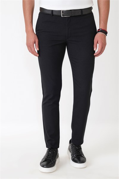 Slim Fit Yan Cepli Esnek Yünlü Siyah Pantolon P 1239