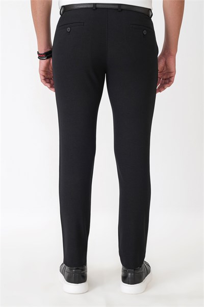 Slim Fit Yan Cepli Esnek Yünlü Siyah Pantolon P 1239