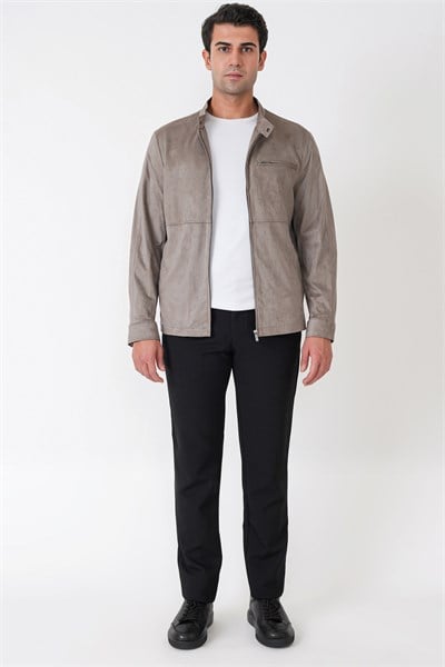 Slim Fit Yan Cepli Hakim Yaka Taş Süet Mont MT 187