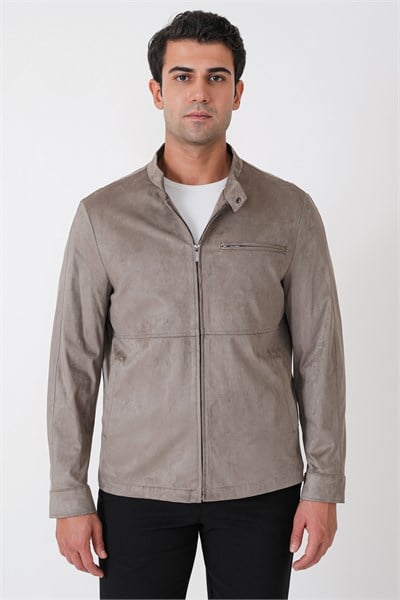 Slim Fit Yan Cepli Hakim Yaka Taş Süet Mont MT 187
