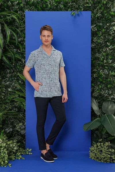 Slim Fit Yandan Cepli Apaş Yaka Kısa Kollulu Mavi Gömlek G 1535