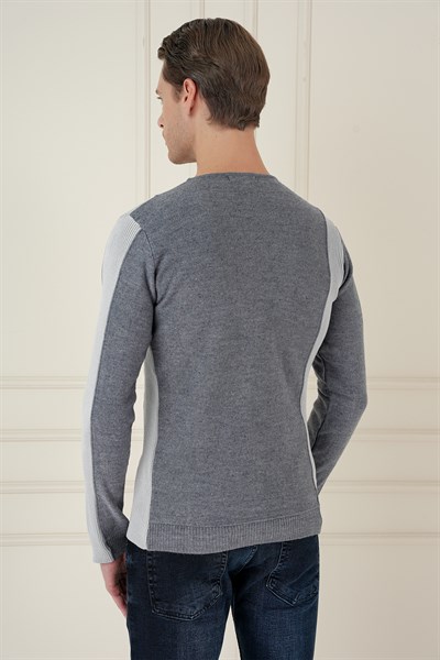 Slim Fit Yandan Ribana Modelli İndigo Bisiklet Yaka Triko Kazak TR 871