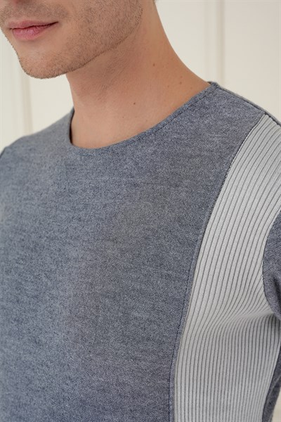 Slim Fit Yandan Ribana Modelli İndigo Bisiklet Yaka Triko Kazak TR 871