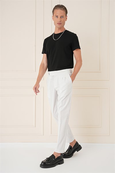 Slim Fit Yandan Tokalı Çift Pileli Esnek Pamuk Taş Pantolon P 1160