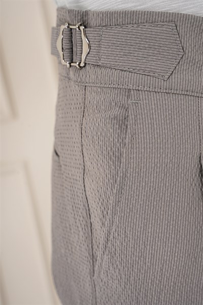Slim Fit Yandan Tokalı Çift Pileli Esnek Pamuk Gri Pantolon P 1160